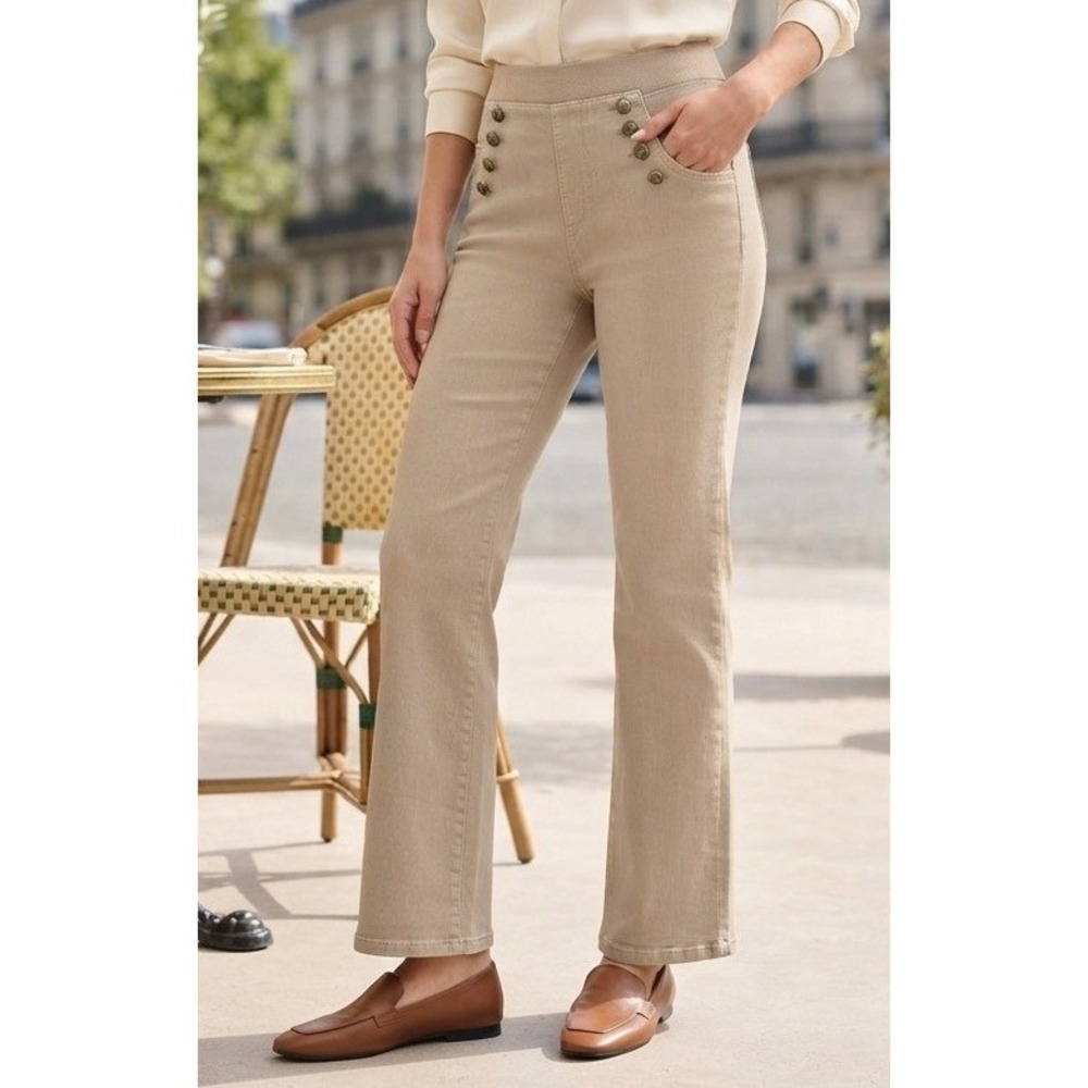 DG2 Diane Gilman Sailor Pants High Waist Women's M Tan Cotton Button Front NWT